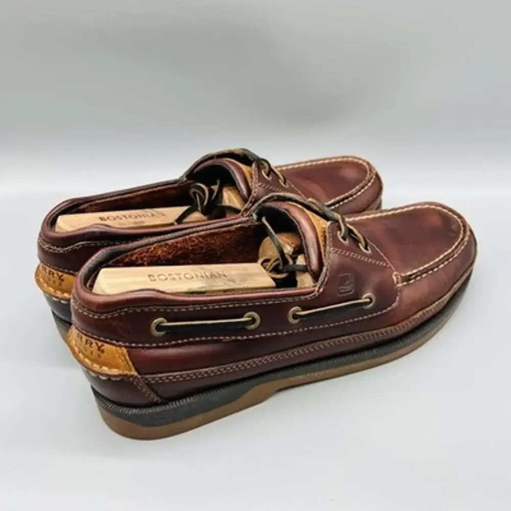 Sperry Shoes Mens 11 Brown Leather Top Sider Mako Boat Moc Toe Casual Comfort